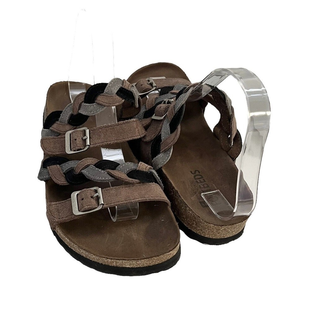 White Mountain Holland Womans Brown Gray Black Braided Slide On Sandal